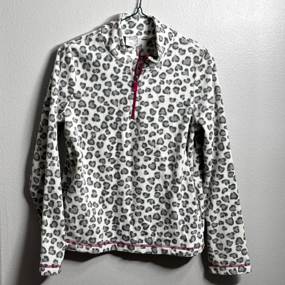 Danskin Now Girls Half Zip‎ Fleece Cheetah Print Sweater Size XL(14/16).